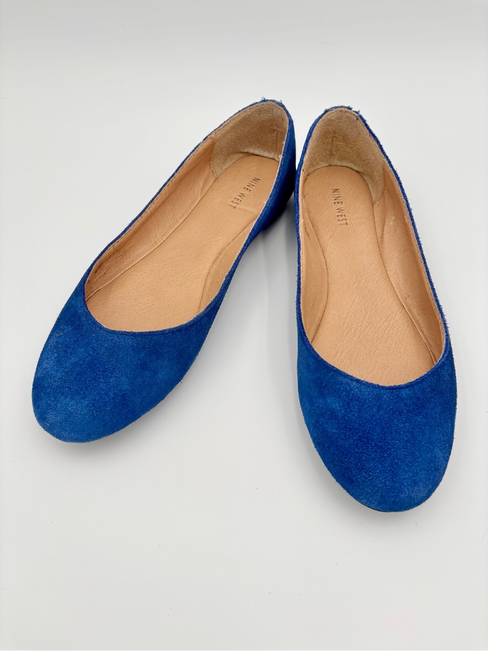 Nine West Blue Suede Ballet Flats Size 9.5 Leather Upper Cobalt Blue